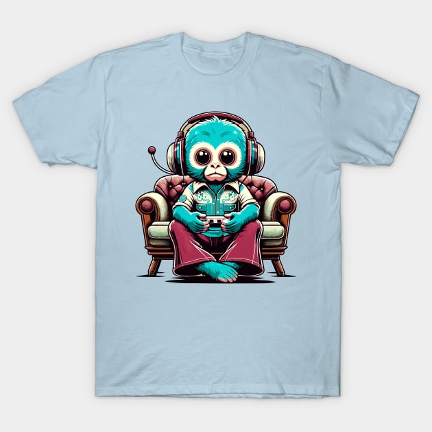 Monkey Master Gamer - Turquoise Tech Trendsetter T-Shirt by TimeWarpWildlife